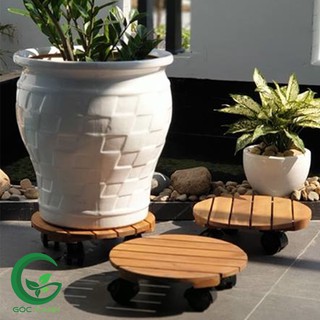 Đế Lót Tròn Gỗ Tràm Nâng Chậu Cây Chậu Hoa Kiểng Di Động Có Bánh Xe Khóa An Toàn R30cm Chịu Lực Đến 80kg (Màu Nâu)