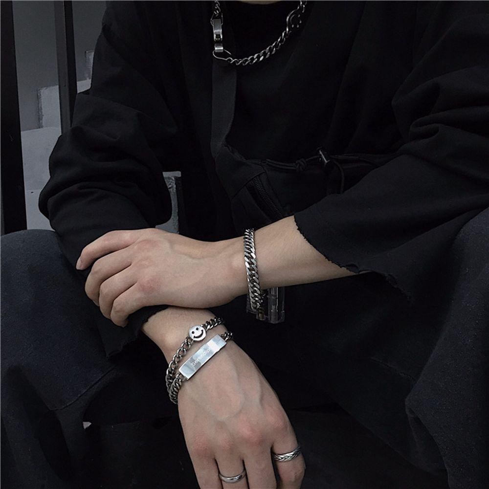 Vòng Tay Dây Xích Mặt Vuông In Hình Mặt Cười Phong Cách Hip Hop Thời Trang Cho Nam