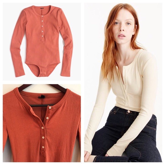 Bodysuit dài tay bấm nút ngực J Crew henley thun gân H3587