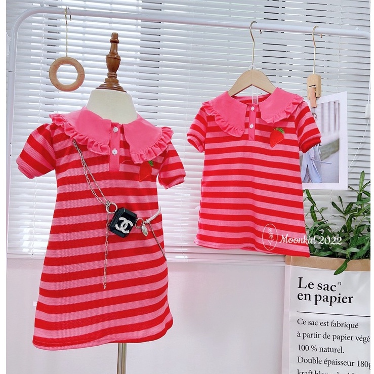 Đầm bé gái dáng xòe cổ thêu tim khóa sau lưng cho bé yêu từ 10-22kg