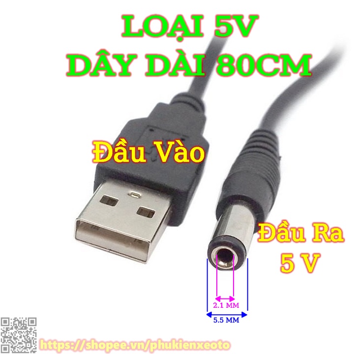 Dây Cáp Chuyển Đổi USB 5V Sang 5V 12V Đầu 2.1*5.5mm