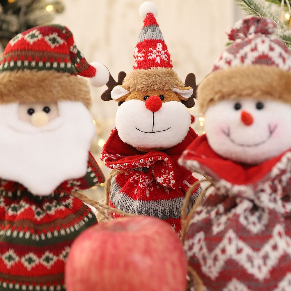 Túi rút đựng kẹo dệt kim phối búp bê người tuyết/ ông già noel/ yêu tinh trang trí tiệc dịp giáng sinh/ làm quà tặng
