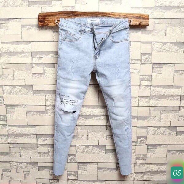 Quần Jeans Nam Chất Bò Rin Cao Cấp Bạc Đen Rách Gối Co Giãn Ống Côn Dáng Ôm Basic T3
