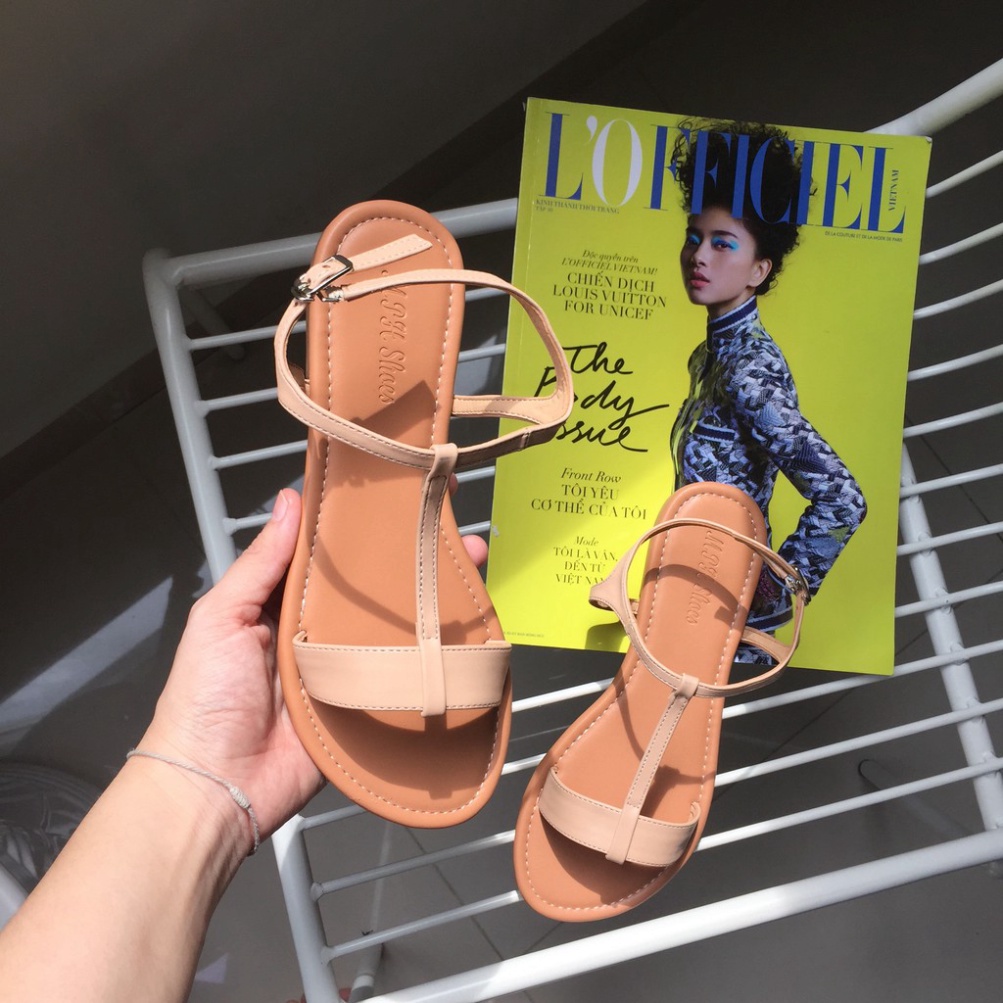 giày sandal HuuCuong quai chữ T hiệu MPH Shoes - giày sandal nữ thời trang-sandal cao cấp - kem