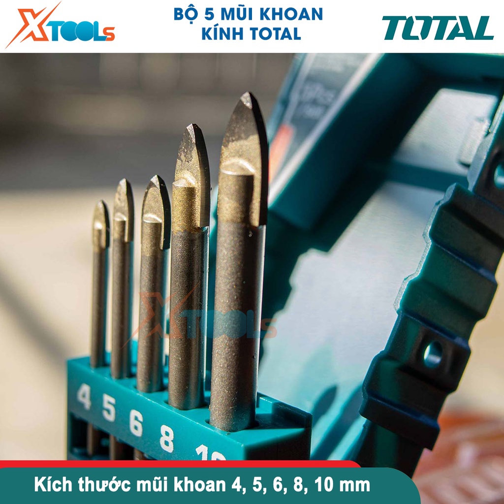 Bộ 5 mũi khoan kính đuôi trơn Total size 4-10mm mũi khoan đa năng khoan kính, gỗ, gạch men, kim loại[CHÍNH HÃNG][XTOOLS]