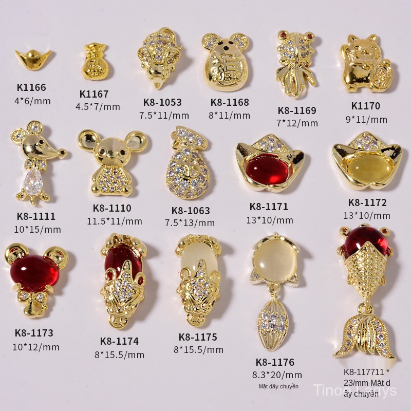 Phụ kiện đính móng nghệ thuật bằng Zircon đá nhân tạo phong cách mừng năm mới tạo may mắn
