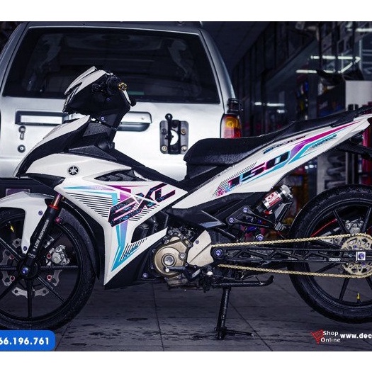 Tem rời exciter 150 màu trắng sọc phối nhiều màu chất liệu maccal màng bóng