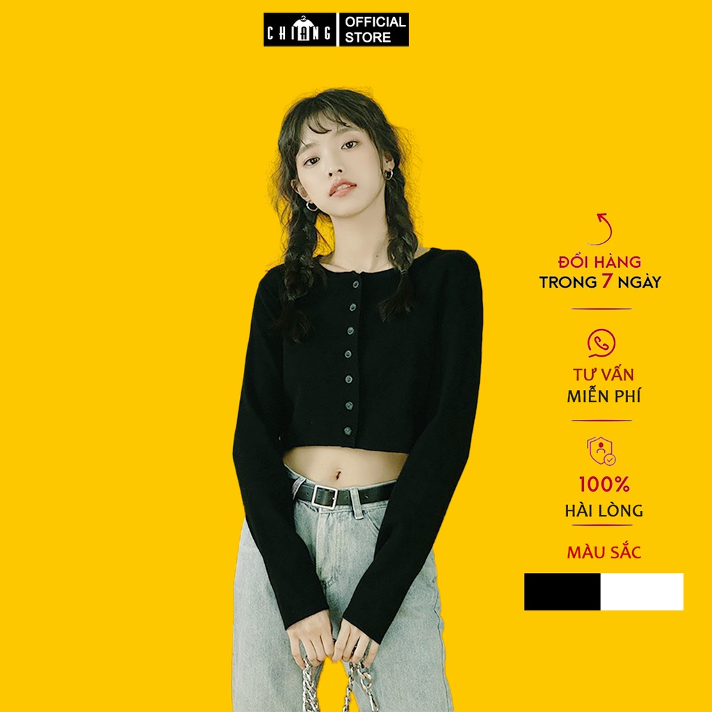 Áo croptop nữ CHIANG tay dài YAN Ulzzang phối khuy cotton CR02