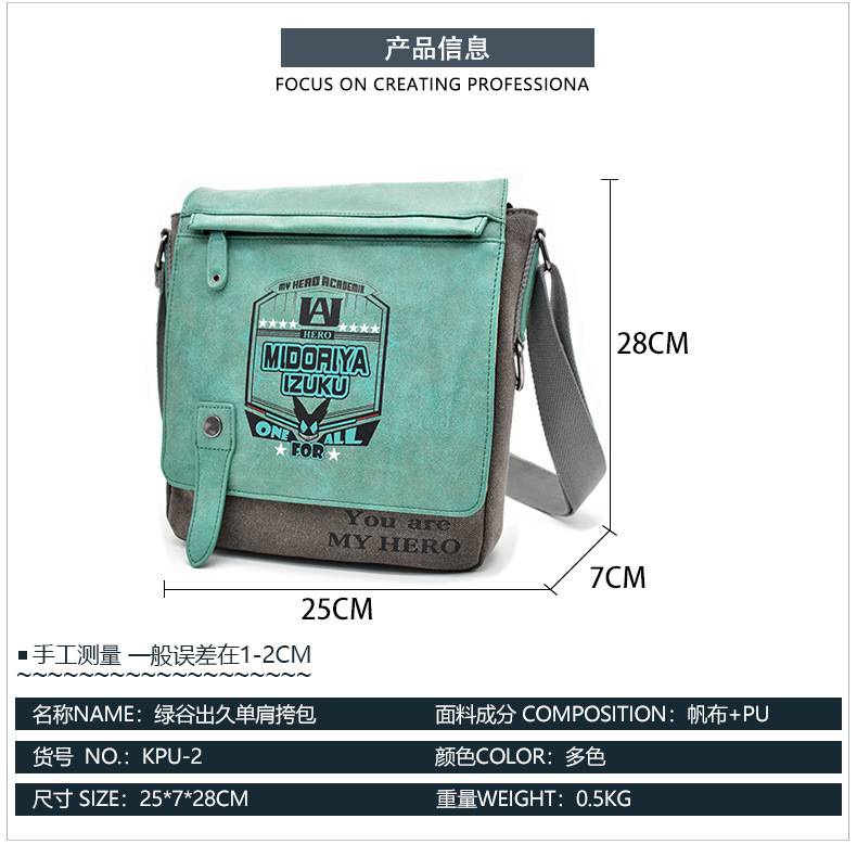 Túi đeo chéo vải canvas in hoạt hình Anime Demon Slayer Attack on Titan Naruto cá tính cho học sinh