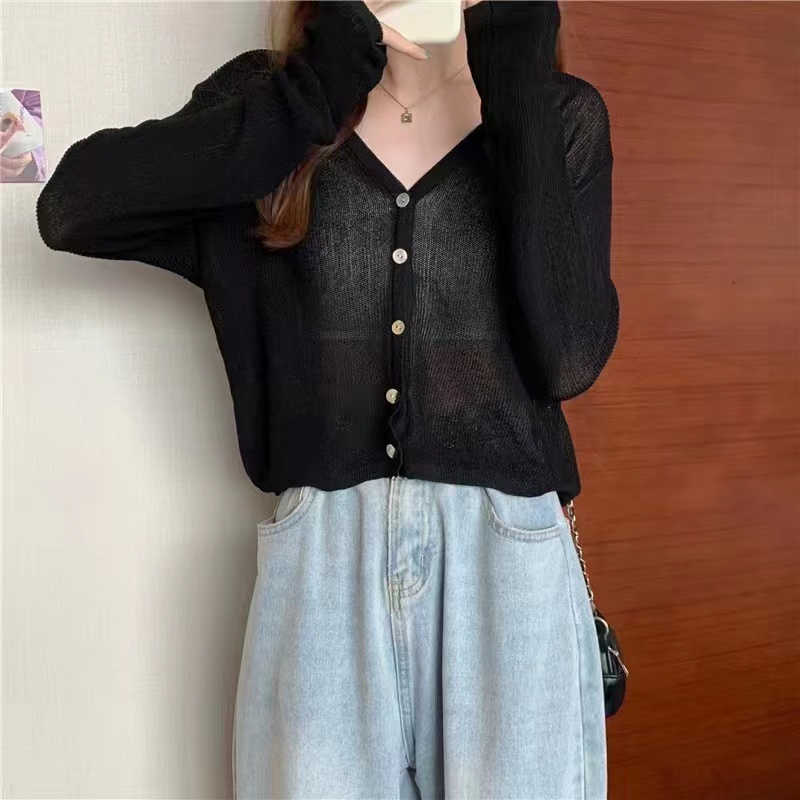 Áo Cardigan Dệt Kim Mỏng Dáng Rộng Cổ Chữ V Thời Trang Dành Cho Nữ