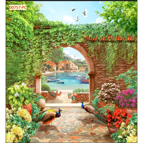 Tranh dán tường Quán Cafe, Trà Sữa, Trang Trí Cửa Hàng 3D mẫu hot