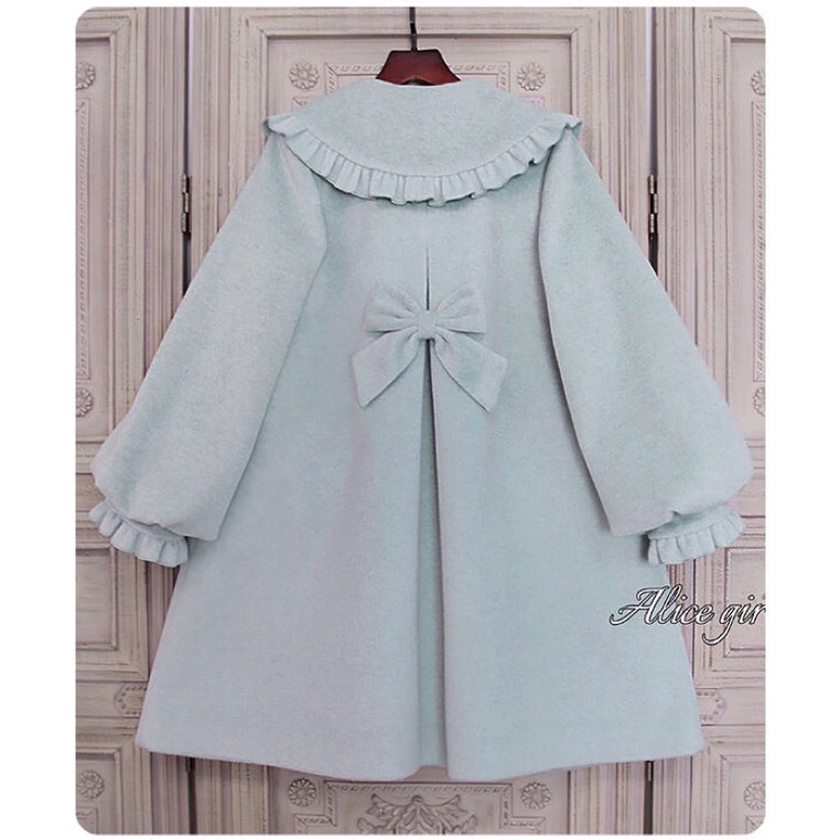 YAS0539-Áo khoác dạ Alice Girl dáng chữ A nhún bèo gắn nơ