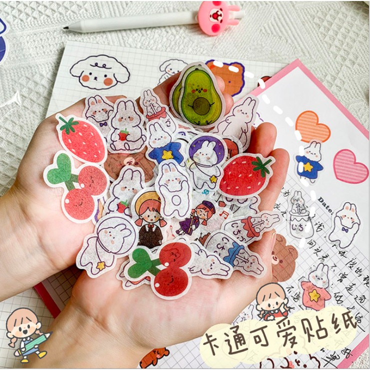 40 sticker washi decor sổ tay, bàn học dễ thương A3B01