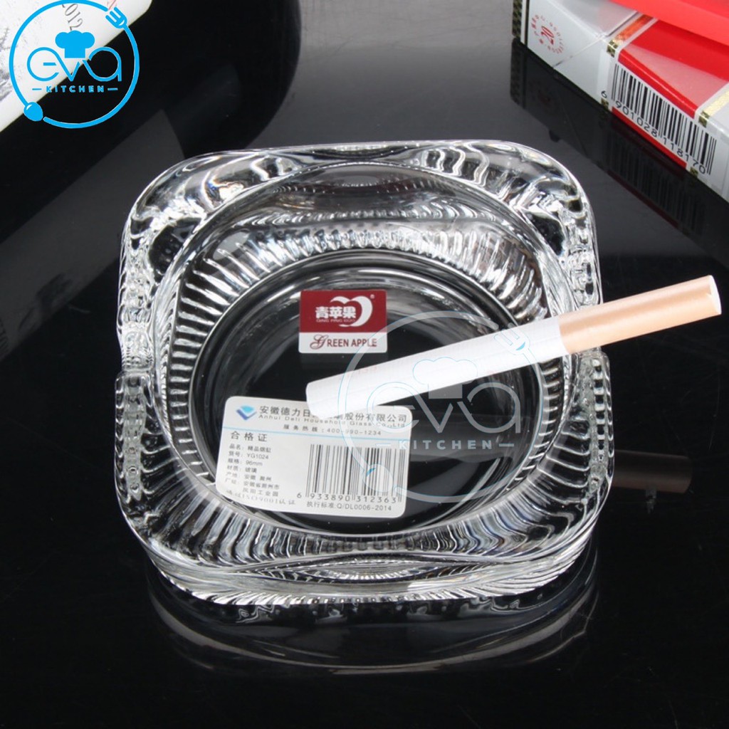 Gạt Tàn Thuỷ Tinh Glass Ashtray Kiểu Dáng Vuông Bầu Sang Trọng Deli 1024 M1000