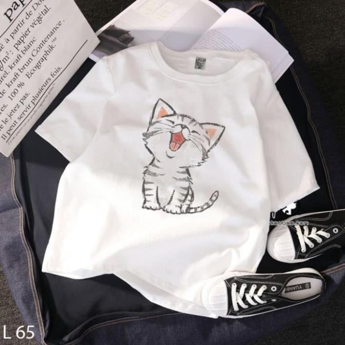 Áo thun nữ tay lỡ unisex mèo dễ thương CMTD-0047