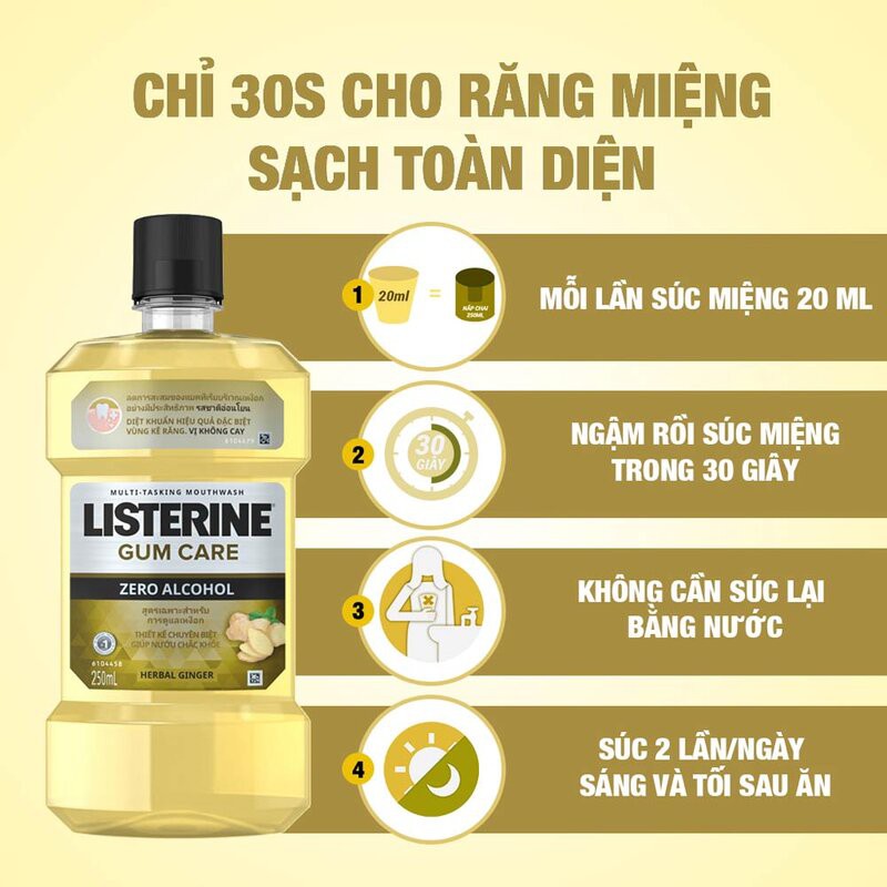 Nước Súc Miệng Listerine Giúp Nướu Chắc Khỏe Không Cay Gum Care Zero Alcohol Mouthwash 250ml