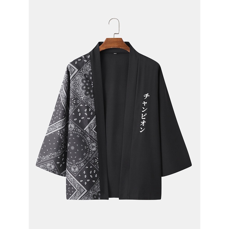Áo Khoác Kimono Tay Lửng Dáng Rộng In Họa Tiết Cá Tính Theo Phong Cách Mùa Hè Dành Cho Nam