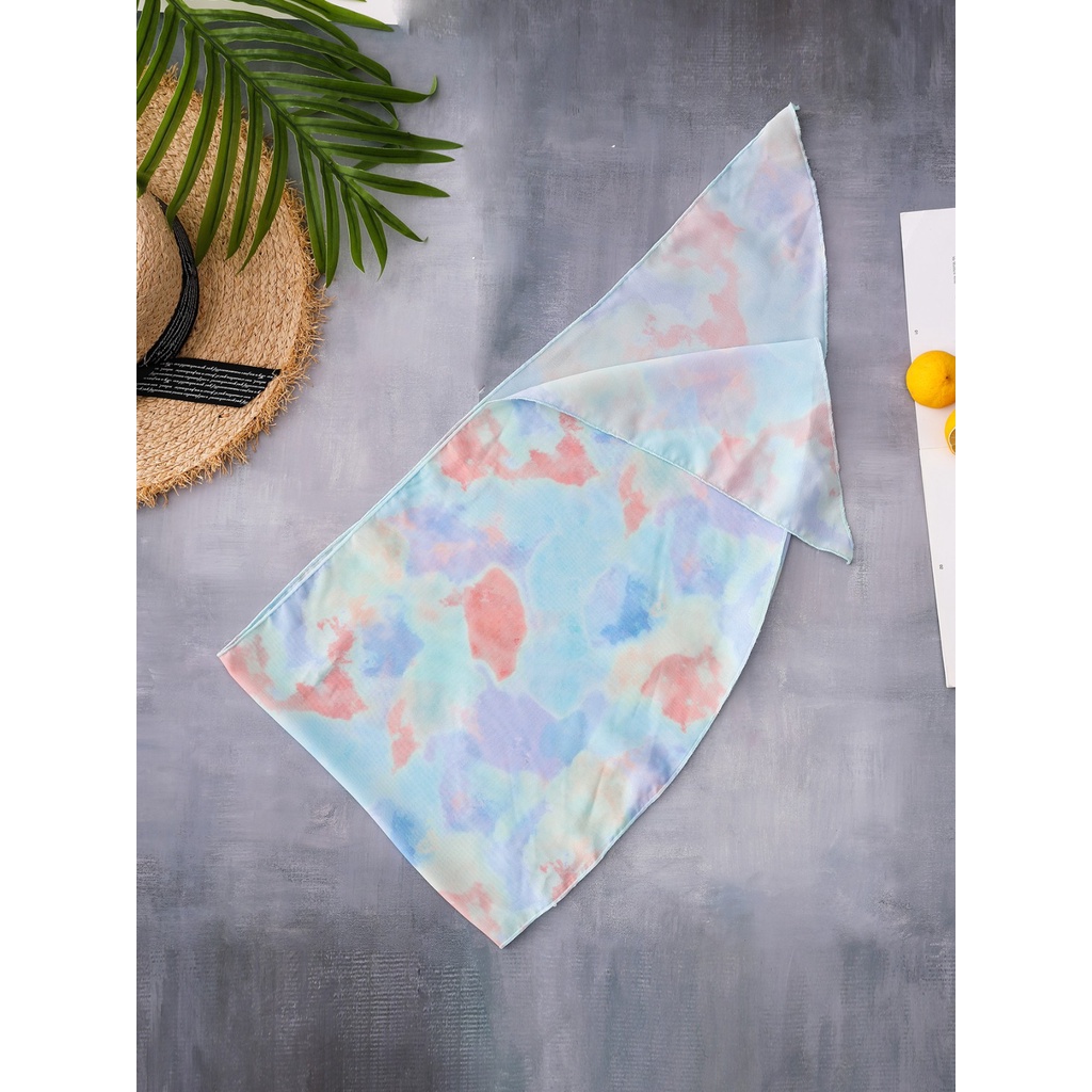 Đồ Bơi bikini Bằng Lụa In Màu Nhuộm Phối Khăn Choàng Lưới Thời Trang Đi Biển Cho Nữ