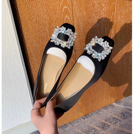 Giày Búp Bê Mũi Vuông Đính Đá Sang Trọng Cho Nữ