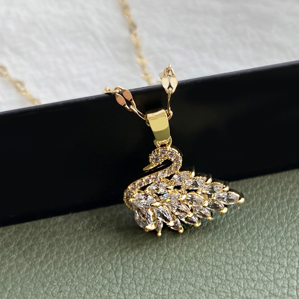 Dây chuyền mặt hình thiên nga đính kim cương đơn giản phong cách Hàn Quốc cho nữ