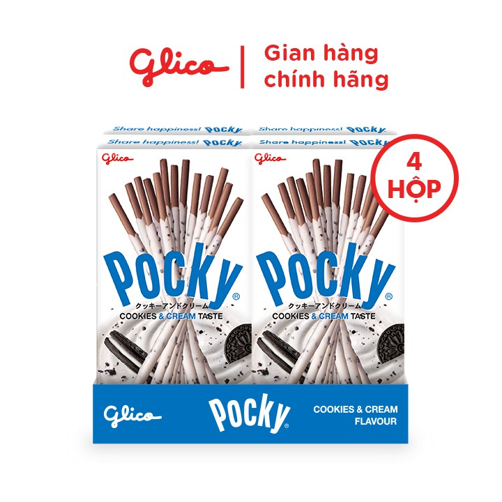 Combo 4 hộp Bánh snack que Glico Pocky Cookies & Cream phủ kem & bánh quy