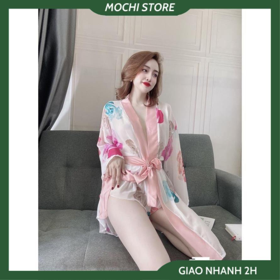 Áo Choàng Ngủ Kimono Voan Hoa , Áo Ngủ Xuyên Thấu Kèm Quần Chất Liệu Cao cấp Phong Cách Nhật Bản Mới Gợi Cảm Cho N | BigBuy360 - bigbuy360.vn