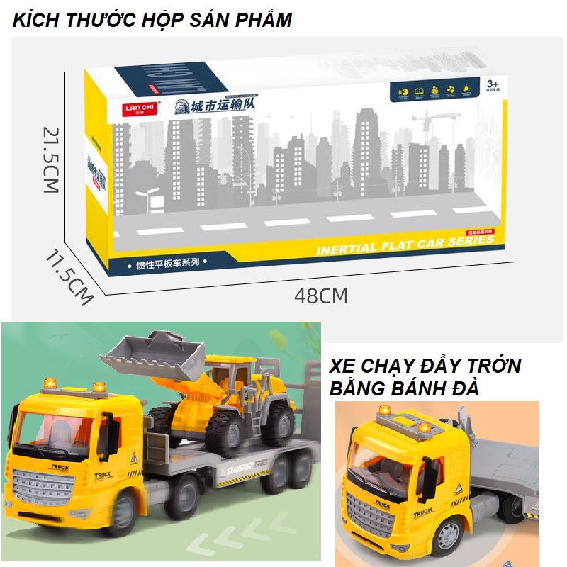 Bộ xe công trình đồ chơi trẻ em gồm xe đầu kéo chở xe xúc ủi bằng nhựa ABS có âm thanh và đèn