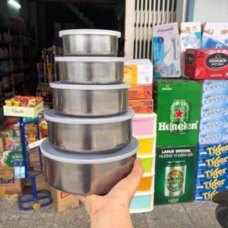 Bộ Đựng Thức Ăn Tròn 5 Món inox,,