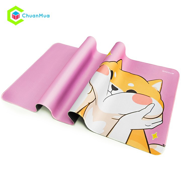 Tấm Lót Chuột Bàn Phím Cỡ Lớn Hình Chó Shiba Cute (Loại Dày, May Viền,...), Bàn Di Chuột 90x40cm