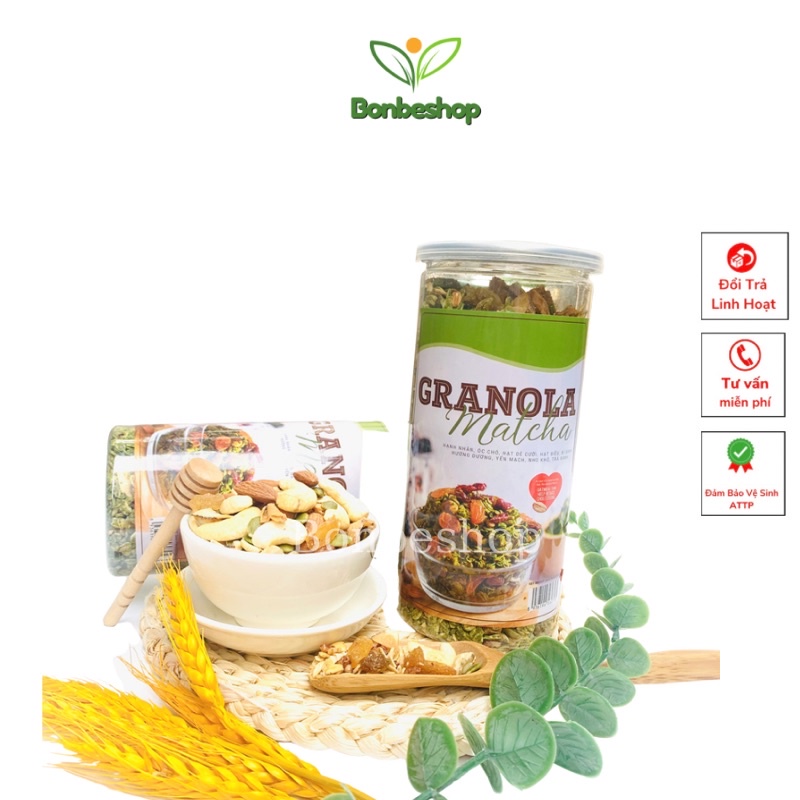 Hũ 500gr Ngũ Cốc Granola Vị Trà Xanh, Thơm, Giòn, Bổ Dưỡng