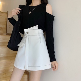 Quần váy nữ cạp cao trần chỉ nổi vạt chéo lệch ROSA BOUTIQUE V906