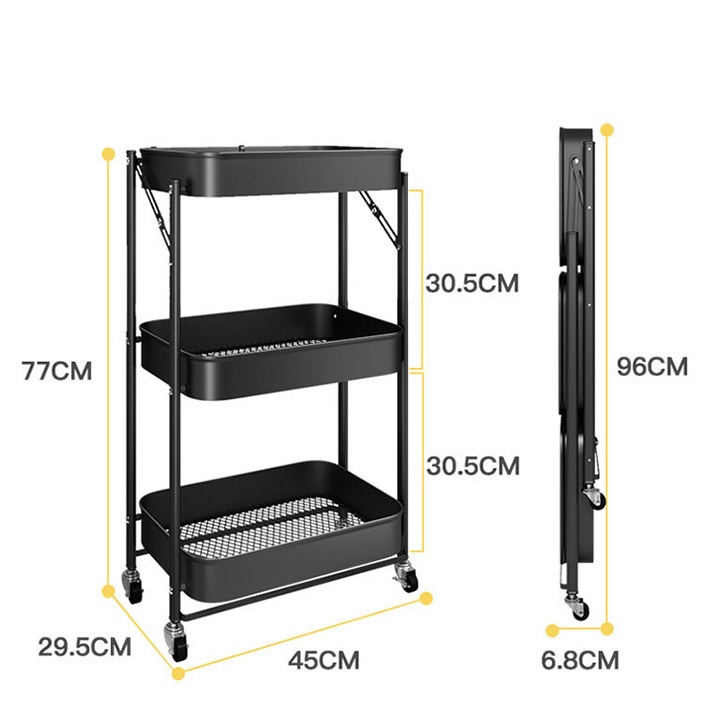 Kệ sắt 3 Tầng Đa Năng Có Bánh Xe, đựng đồ bỉm sữa cho mẹ và bé.