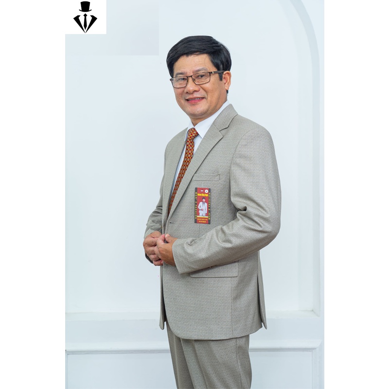 Bộ Vest Nam Trung Niên Hồng Ngọc cao cấp, Vest Trung Niên dáng suông hai khuy