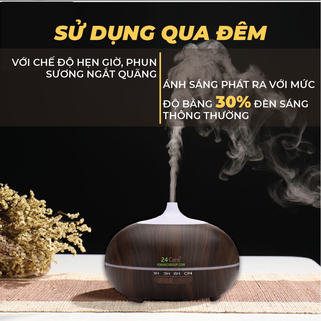 Máy khuếch tán tinh dầu 24Care hình bí ngô màu đen công suất 10W dung tích 500ml có chế độ hẹn giờ