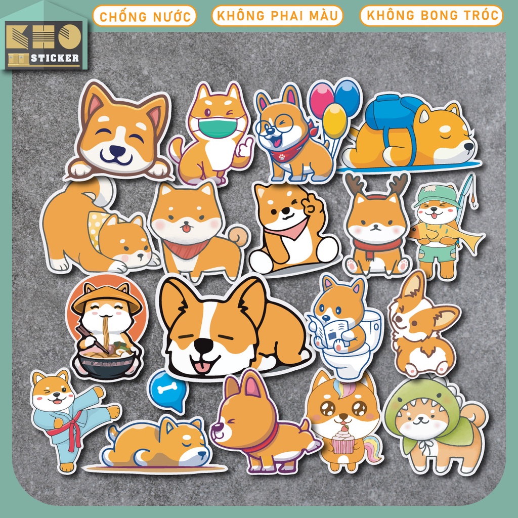 Combo 50 Sticker Chó Shiba chống nước sticker dán laptop, điện thoại, đàn guitar, mũ bảo hiểm, vali. MSP: ST05