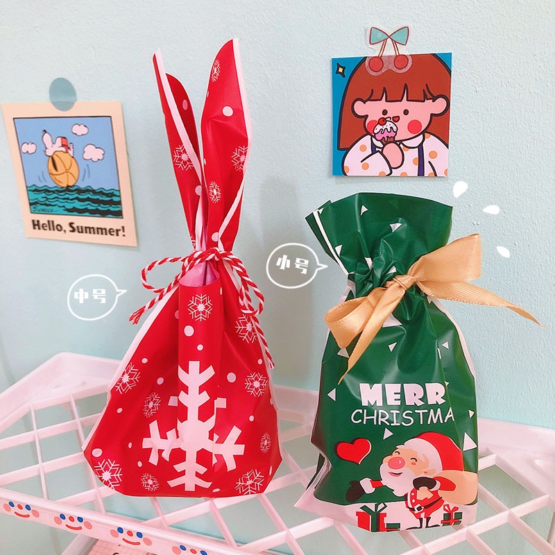 Túi đựng quà tặng Noel có dây rút hoạ tiết Giáng Sinh