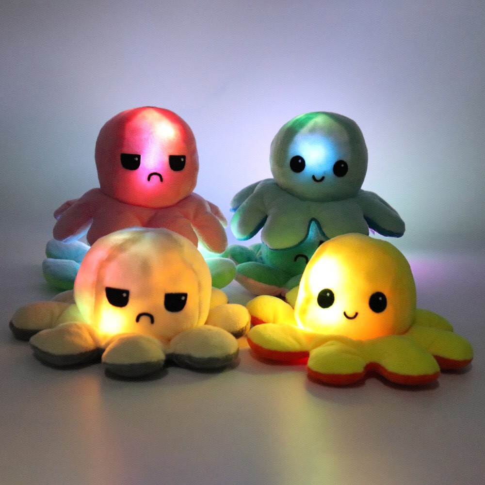 Bạch tuộc cảm xúc hai mặt có đèn phát sáng size 20cm, đồ chơi thú bông Doli Kids