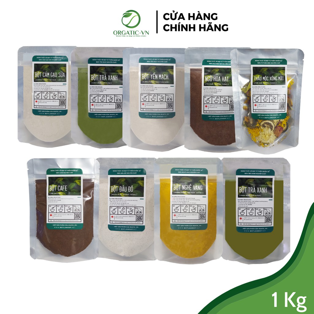 [ 1KG ] Bột mặt nạ Organic các loại nguyên chất sạch mịn 100%, Bột handmade