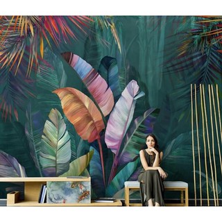 Tranh dán tường 3d hoa lá nghệ thuật Tropical H123 (Có làm theo yêu cầu)