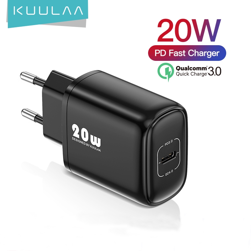【Free gift】Bộ sạc nhanh KUULAA 20W 4.0 3.0 PD Cắm cổng kép Bộ sạc tường cho iPhone X XS 8 XR Samsung S9 iPhone 12 pro max / 12 mini / 12 Xiaomi Huawei