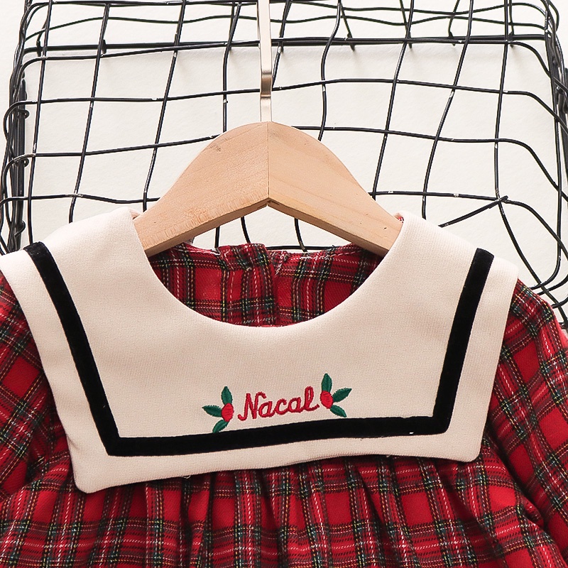 Đầm Công Chúa Tay Dài Cổ Búp Bê Họa Tiết Kẻ Sọc Thời Trang Mùa Thu Mới Cho Bé Gái 0-3 Tuổi