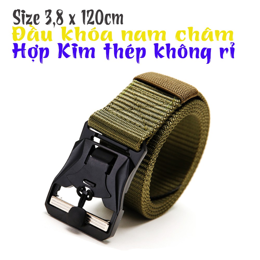 Thắt lưng nam vải dù , đầu khóa kim loại màu đen hút NAM CHÂM điểm nhấn độc đáo ,nhiều màu dài 120cm.