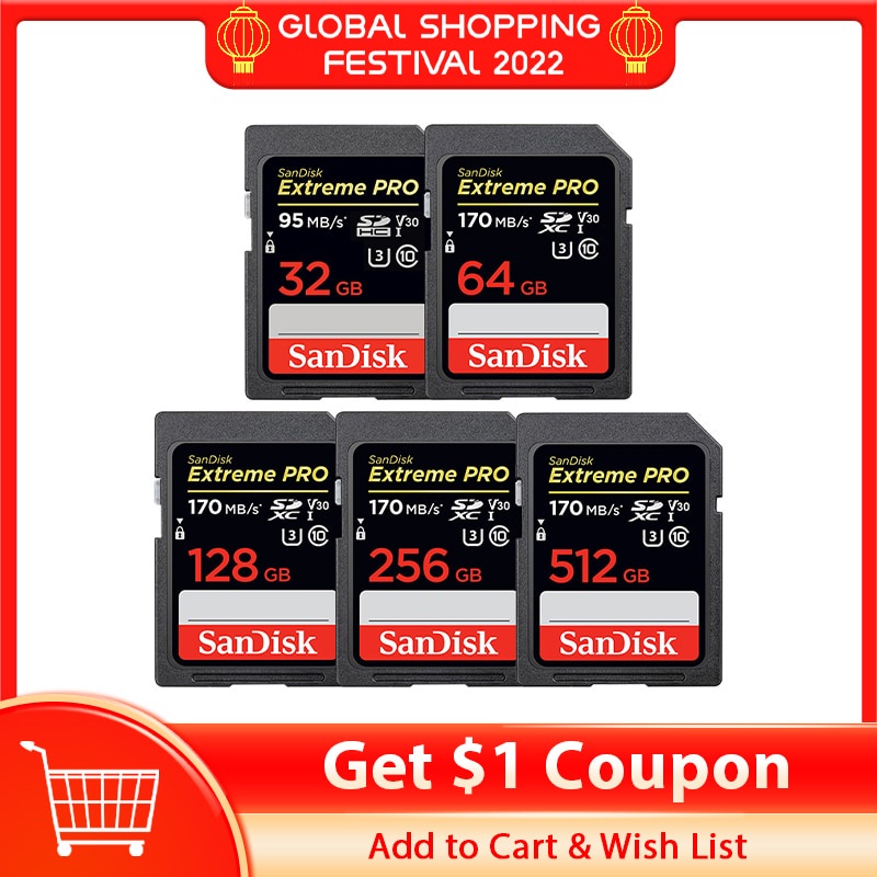 Thẻ Nhớ SanDisk Extreme Pro 512GB 256GB 128GB Class 10 U3 64GB SDXC SDHC 32GB