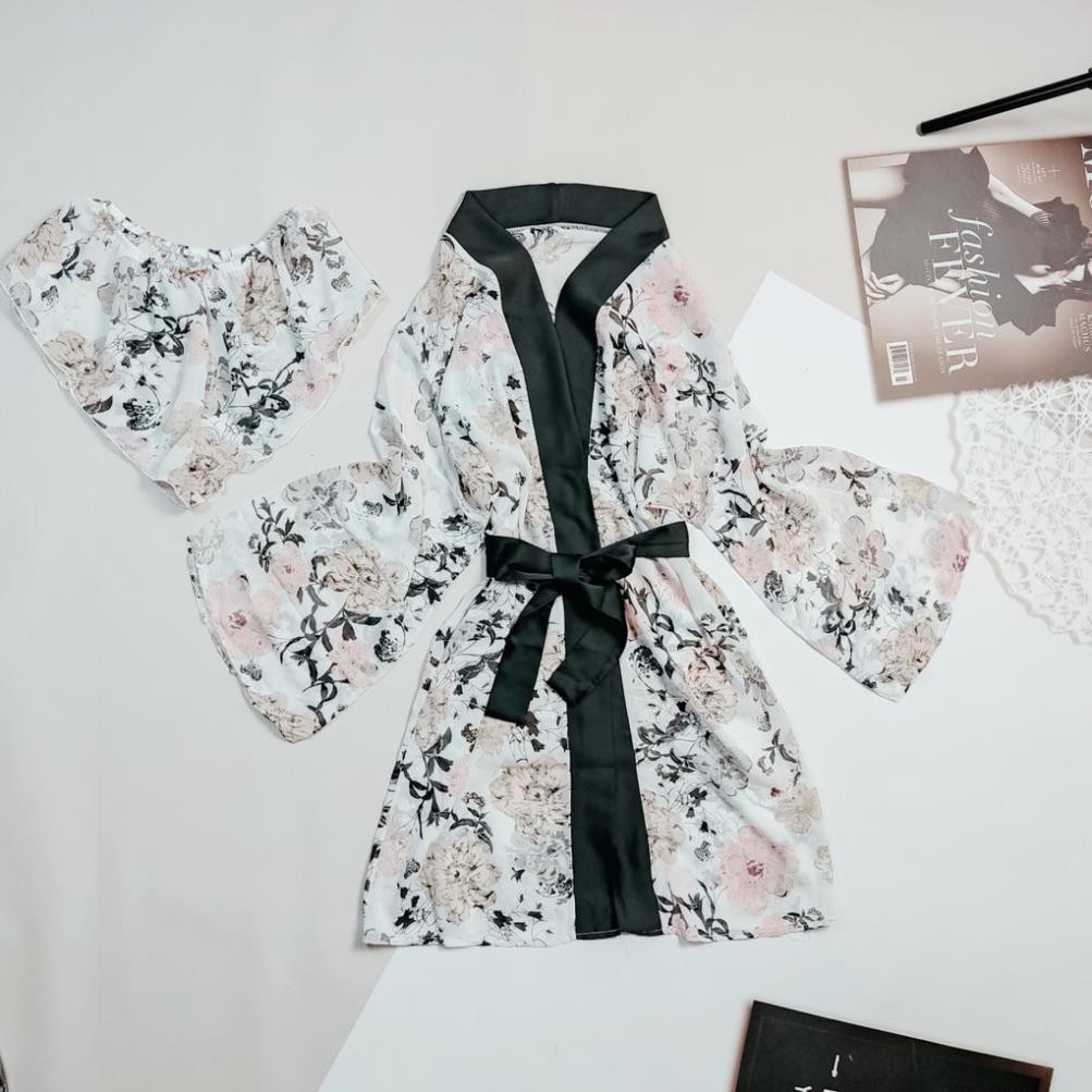 Áo Choàng Ngủ Voan Xuyên Thấu, Áo Choàng Ngủ Kimono Kèm Quần Gợi Cảm Quyến Rủ Cho Nữ. | BigBuy360 - bigbuy360.vn