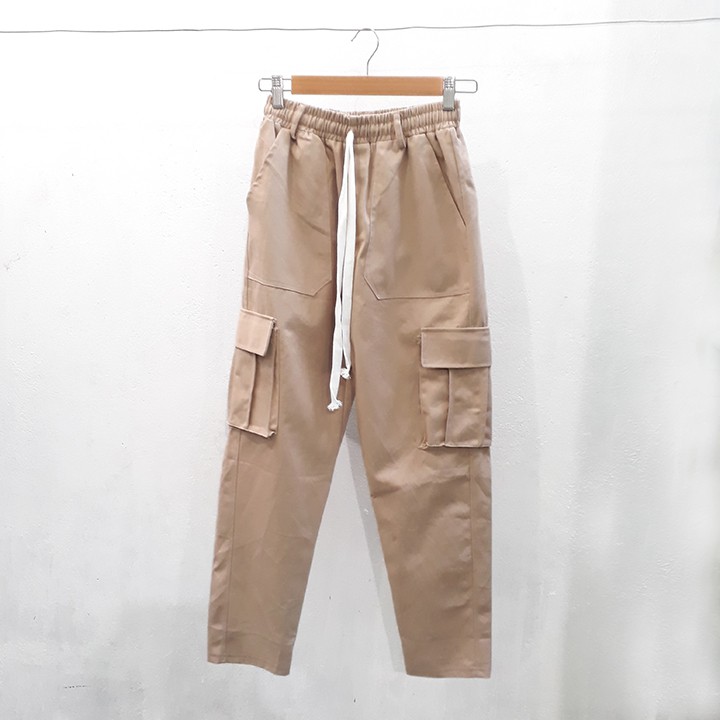 Quần kaki túi hộp lưng thun - Box pants unisex (Màu tan)