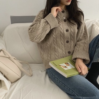 (SẴN ĐEN) Áo cardigan len cổ tròn, vặn thừng (có ảnh thật)