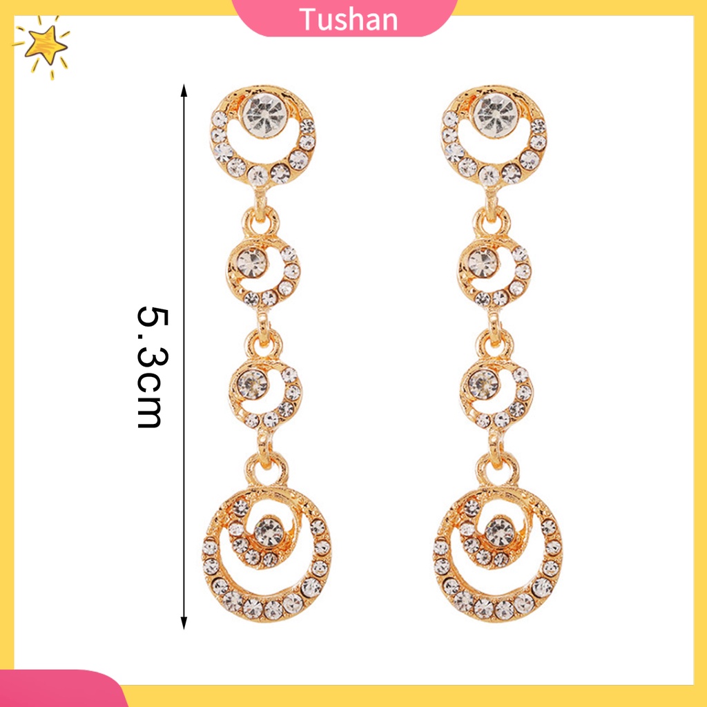 Khuyên tai nữ hình tròn lớn đính ngọc thời trang dáng dài