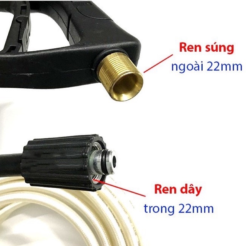 Súng rửa xe áp lực cao ren ngoài 14mm và 22mm kèm ống nối dài 36cm