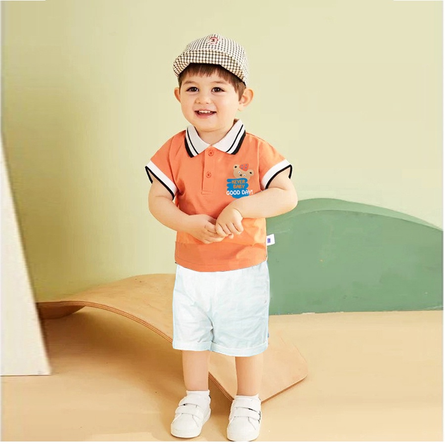 SET Bộ Quần Áo Bé Trai (0 - 5 Tuổi) - KEYER KIDS,  Áo Thun Cotton Cổ Bo Trụ Cộc Tay Quần Kaki SZ43
