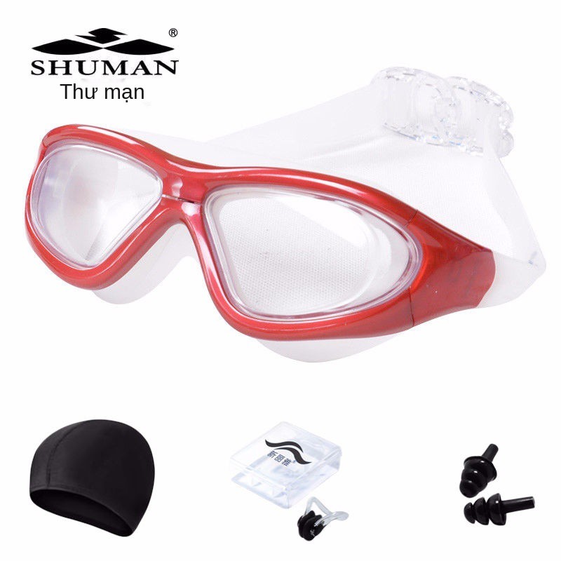 Kính Bơi Shu Man dành cho nam và nữ HD gọng to, bộ mũ bơi, chống nước sương mù, thiết bị lặn